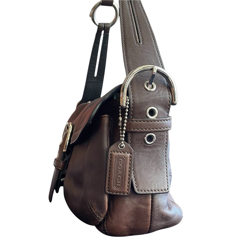 COACH 3653 Soho Double Pocket Buckle Flap Brown Leather Shoulder Bag Y2K 2005 - Picture 8 of 14